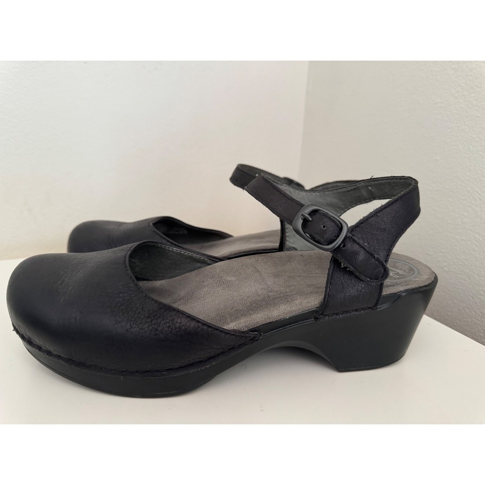 Dansko Black Leather Mary Jane Clogs Ankle Strap Wedge Heels Size 41